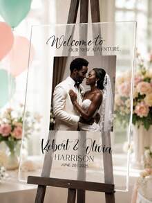 Personalized Photo & Text Acrylic Wedding Welcome Sign - Custom Transparent Reception Display Board With Couple Photo, Names & Date, Wedding Decor, Party Decor, Birthday Decor, Custom Welcome Board - Multicolor - View 5