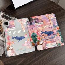 1pc Summer Coastal Ocean Whale Jellyfish Sticker Collage Tablet Protective Case, Tropical Beach Floral Shell Flip Cover Protective Case, Compatible With IPad 10th Gen Smart Case/Air 13(M3 2025)/Air 11(M3 2025)/Air 11(M3 2025)/11(A16 2025)/Compatible With Galaxy Tab S10+/S9/A9, Compatible With Xiaomi, Compatible With OPPO Pad, Compatible With Huawei MatePad, Compatible With Honor Tablet - Multicolor - View 9