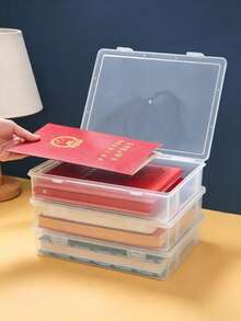 1pc A4 Document Storage Box, Large Capacity Transparent Grey, Foldable, Dustproof And Moisture-Proof, Suitable For Test Papers, Household Register, Graduation Certificates, Business Licenses - Multiple Styles - View 6