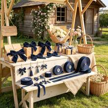 7 Sizes Navy Blue Single-Sided Flocked Satin Ribbon, 0.6-5cm 2 Yards/Roll Luxury Matte Single-Sided Flocked Ribbon, Suitable For Bow DIY, Gift Wrapping, Bouquet Making And Other Flocked Ribbon Decorative Crafts - Multiple Specifications - View 6