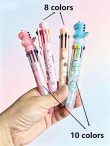 1 buah (Model & Warna Acak) Alat Tulis Kreatif Pulpen Ballpoint 10 Warna/8 Warna, Pulpen Doodle Warna-warni Kartun untuk Siswa, Pulpen Ballpoint Multi-Warna Lucu yang Dapat Diklik, Perlengkapan Belajar Kembali ke Sekolah - MultiWarna - View 5