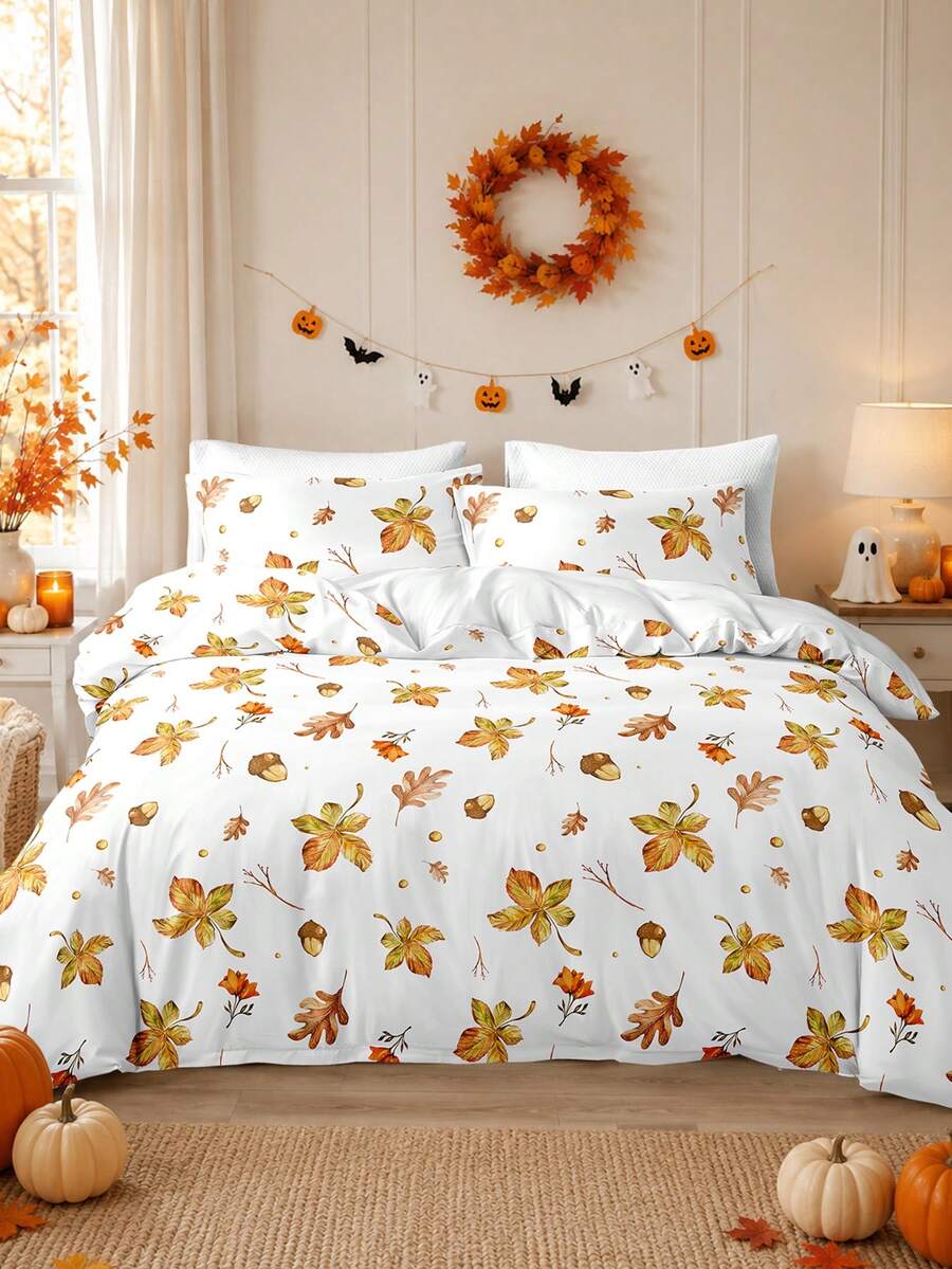 2/3pcs Halloween Thanksgiving Pumpkin Ghost Duvet Cover Set, Soft Breathable Anti-Pilling All-Season Bedding, No Insert, Wrinkle Resistant, Machine Washable, For Single Double Queen King Beds, Multiple Colors, Autumn Bedroom Decor, Holiday Gift - Multicolor - View 1