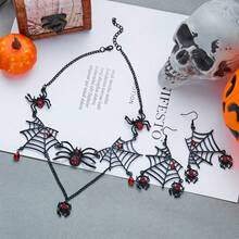 JOJELOO 2pcs/Set Vintage Gothic Exaggerated Black Spider Web Earrings & Necklace Set, Fashion Punk Personalized Short Collarbone Chain Jewelry, Elegant Women's Halloween Gift - Style 1 - View 10