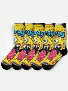 Cool 360° Printed Men's Socks - Street Style Socks, Graffiti Monster, Hip Hop Big Mouth Monster, Colorful, Fun Socks, Suitable For Daily, Holiday And Party Occasions - Yellow - View 5