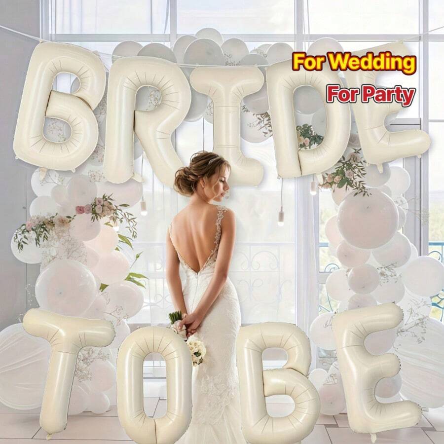 9pcs 16-Inch Cream White "BRIDE TO BE" Letter Balloons - Wedding Party Decorations, Perfect For Bridal Shower, Engagement Ceremony And Summer Events, Wedding Decor - View 1