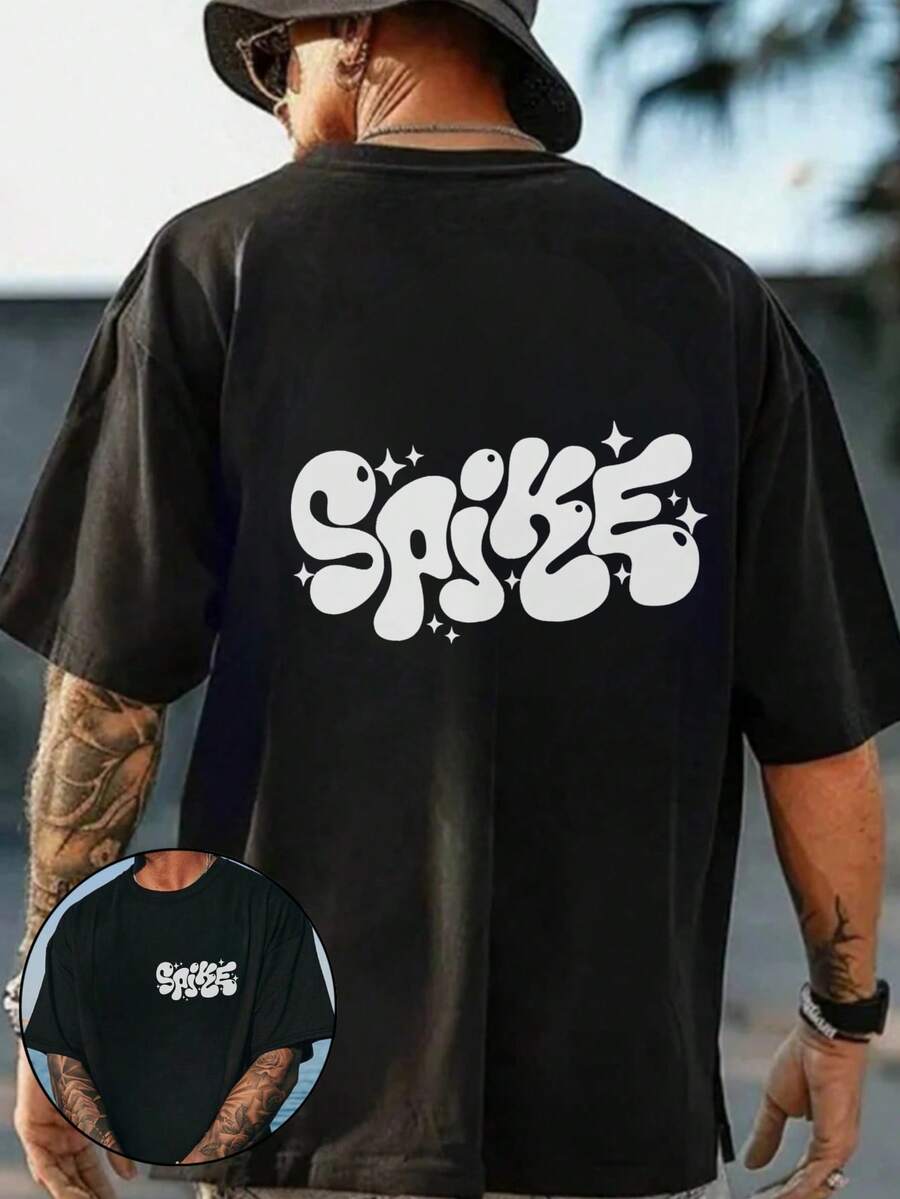 Camiseta Estilo Graffiti Spike% Algodón 180 g/² Cuello Redondo Transpirable Corte Regular Ropa Urbana de Verano - Negro - Ver 1