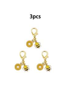 1/3Pcs Fresh Rural Yellow White Bee Daisy Keychain, Alloy Enamel Bag Charm Pendant, Detachable Lobster Clasp Decor Accessory, Backpack Handbag Daily Outfit/Friendship Party Favor/Birthday/Anniversary/Christmas Stocking Filler/Christening Decorations - A - View 10