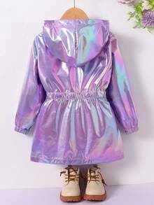 [1 Piece Randomly]Girl's Spring & Summer Laser Windproof Lightweight Jacket, Multi-Functional Cool Mid-Length Zippered Hooded Outdoor Wear - Multicolor - View 5