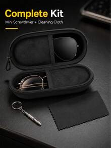 1pc Dual Compartment EVA Hard Shell Glasses Case, Double Layer 2-Pair Glasses Storage Box With Carabiner Clip And Zipper Closure, Shockproof Waterproof Scratch-Resistant Portable Fashion Eyewear Organizer, Travel Car Accessory Women Gift - A - View 8