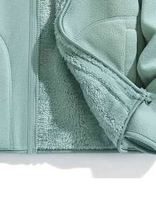 Solid Zip Up Fleece Stand Collar Jacket, Casual Long Sleeve Outerwear For Women, Daily Outdoor Wear - Mint Green - View 6