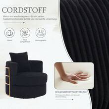 360° Sillón giratorio de ocio de pana, juego de 2, con reposabrazos acolchados con espuma de alta densidad, espacio de almacenamiento debajo del asiento; adecuado para dormitorio y sala de estar (pana gris) - Negro + Pana + 1 Asiento - Ver 10
