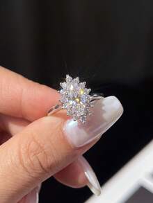 1件 1克拉馬奇斯切工莫桑石戒指，優雅奢華，完美訂婚婚禮新娘珠寶 - 馬眼莫桑戒指-1ct - 查看 2