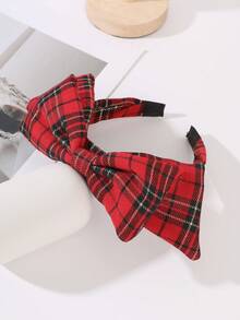 1pc Street Elegant Fashion Versatile Red & Black Plaid Double Layer Bow Wide Headband - Red - View 6