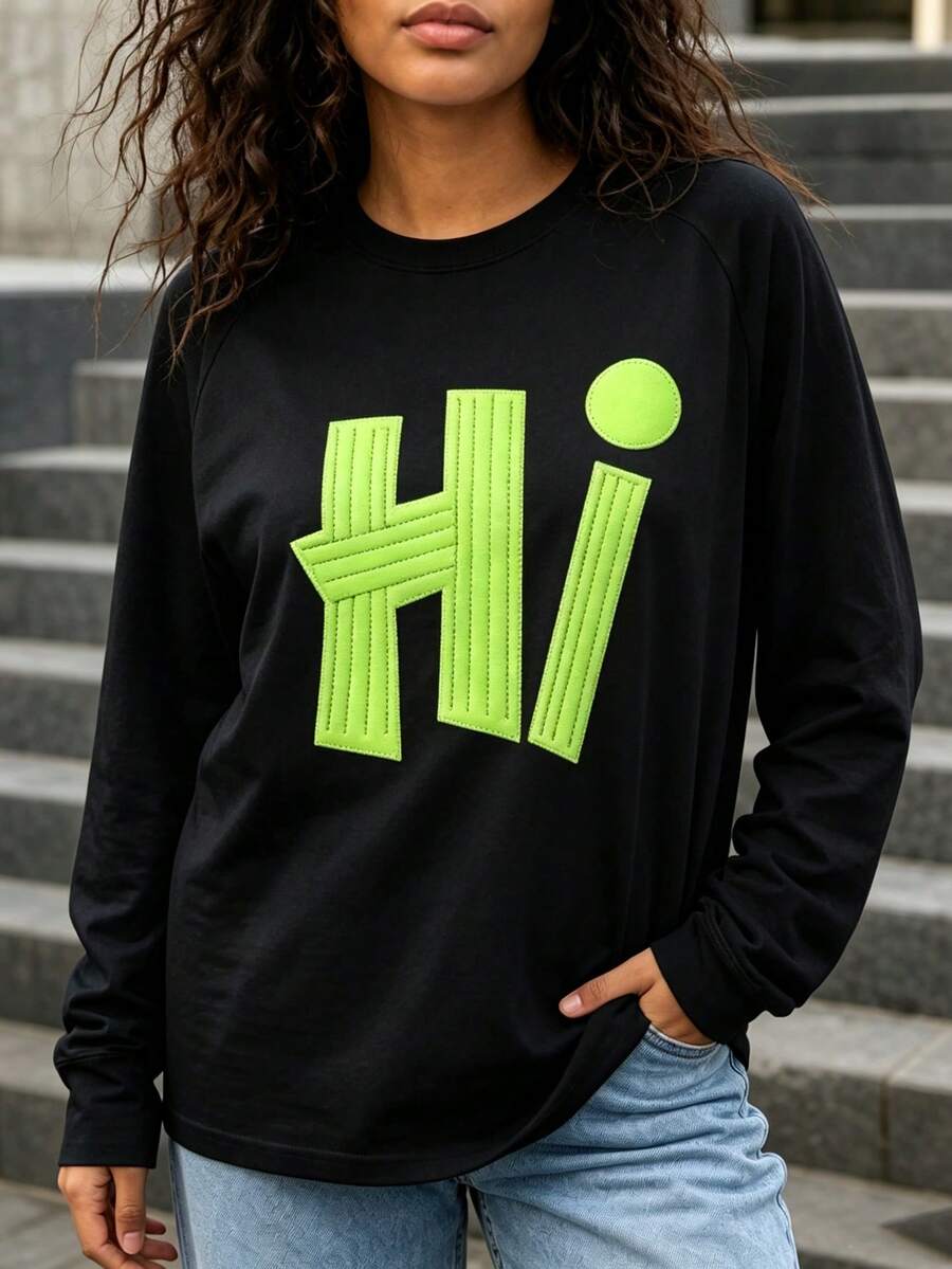 Fall Clothes For Women Going Out Tops, Breathable Soft Plain Long Sleeve Shirts, Loose Casual Tees For Back To School Daily Outdoor Walking Outfits - 黑色長袖款2 - 查看 1