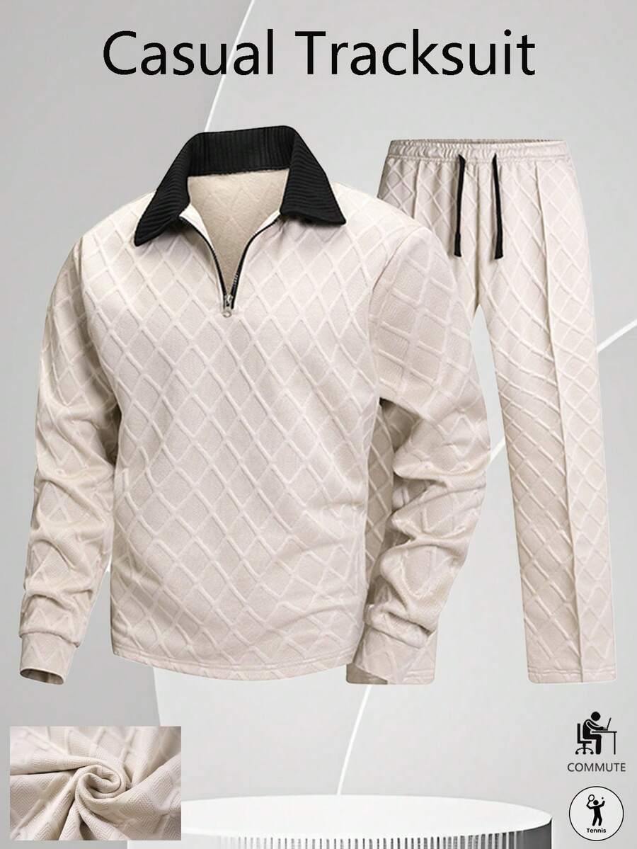 Men's 2 Pieces Set, 1/4 Zip Pullover And Long Pants, Casual Versatile, Suitable For Daily And Business Wear Sports - Apricot - View 1