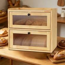 Double Layer Wooden Bread Bin Large Bread Storage Box With Acrylic Front Door - View 7