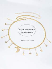 1件時尚優雅金屬金色月亮與星星吊墜腰鍊，適合女性日常與派對穿搭 - 金黃色 - 查看 4