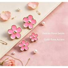 4pcs Pink Enamel Flower Car Air Vent Clips, Gold Rim Alloy Flower Car Interior Decoration, Premium Gift For Female Drivers - A - View 3