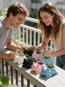 2pcs Cat Shaped Mini Planters, 3D Printed Succulent Pots, Multi-Color Flower & Plant Containers, Perfect For Girls Window Sill Office Desk Succulent Planting - Cat-shaped - View 2