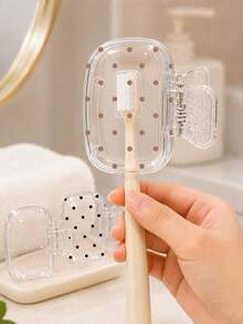 Minimalist Fashion Polka Dot Toothbrush Holder/Multi-Color Polka Dot Toothbrush Cap/Portable Toothbrush Accessory/Home And Travel Toothbrush Protective Cover/Cute Toothbrush Storage Clip/Home Organization/Travel Essential/Cute Design/Fashion Storage/Transparent Protective Cover/Toothbrush Box/Family User/Oral Care Accessory - Multicolor - View 6