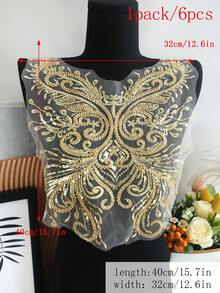 New Handmade Embroidered Lace Applique With Sequins And Beads 3D Floral Decor For Wedding Dress, Size: 40cm Length X 32cm Width - Gold - View 23