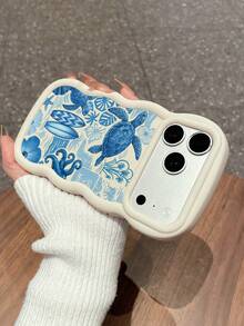 3 Pcs Wavy White Edge Ocean Sea Turtle Print Phone Case, Blue Tone Underwater Creature Illustration Soft Shell, Thickened Wavy Frame Full Coverage Anti-Drop TPU Phone Cover, Ins Vacation Style Niche Fresh Digital Accessory; Suitable For Valentine's Day, Easter, Mother's Day, Father's Day, Independence Day, Halloween, Thanksgiving, Christmas, New Year, Birthday, Back To School Gifts, Compatible With IPhone 17/17 Pro - Multicolor - View 4