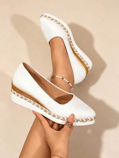[Lightweight, Breathable, Height-Increasing] Women's Low Vamp Woven Fisherman Slip-On Shoes, Vintage Suede Commuter Casual Shoes, Non-Slip Thick Sole Height-Increasing Grandma Shoes