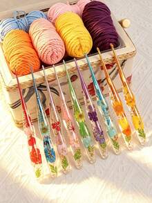 Epoxy Resin Crochet Hook Set, Transparent Handle With Aluminum Hook, Comfortable Grip, Suitable For All Yarn Thicknesses, Can Be Used For Knitting Dolls And Sweaters - Multicolor - View 9