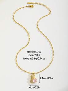 1pc Rhinestone Teddy Bear Pendant Necklace With Pink Crystal Star, Cute Elegant Fashion Jewelry, Suitable For Children's Party, Prom, Date And Daily Wear Gift - Gold - View 6