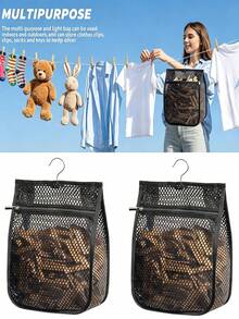 1/2/4/5pcs Outdoor Mesh Laundry Bag With Zipper Large Opening Design, Extra Large Capacity Storage Bag With Hook For Home Organization, Durable Hanging Laundry Organizer Bags - Multicolor - View 5