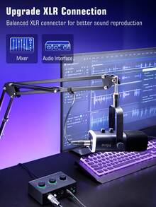 FIFINE AM8T Gaming USB/XLR Dynamic Microphone Kit With Boom Arm Stand, Headphone Jack, Mute Button, RGB Lighting, Suitable For Streaming, Recording, Podcasting, Video On PC - Black - View 10