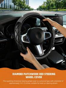 1pc Shiny Crystal Rhinestone Steering Wheel Cover, Anti-Slip Diamond Steering Wheel Protector, 14.5-15 Inch Universal All-Season Car Decor Accessory, Suitable For Women And Girls - Multicolor - View 12