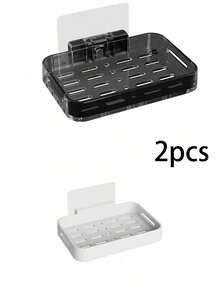 1pc Wall-Mounted Soap Holder, No-Drill Draining Soap Dish With Water Tray, Bathroom Soap Storage Rack - Type a - View 13