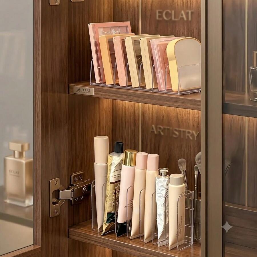 2pcs Modern Minimalist Transparent Makeup Organizer, Desktop Eyeshadow Palette Powder Drawer Storage Box