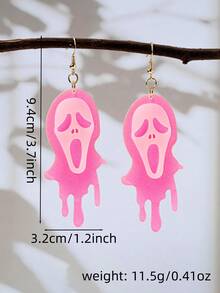1 Pair Personalized Acrylic Glitter Blood-Dripping Screaming Ghost Face Earrings For Women, Halloween Horror Ghost Mask Long Earrings - Pink - View 5