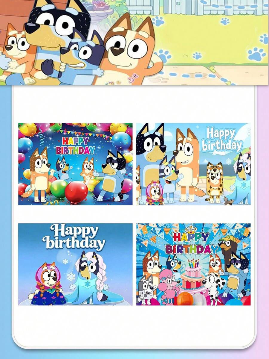 MASSDI Cartoon Blue Dog Party Background Banner, Multiple Classic Animation Scene Photo Backdrop, Lightweight Washable Fabric Material, Bright Colorfast Pattern, Convenient Hanging Setup, Reusable Scene Ornament For Birthday Celebrations - Multicolor - View 1