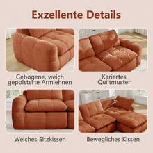 2-Seater Modular Sofa, Square Tufted, 32D High-Density Foam, Chenille, Deep Seat, Minimalist, No Assembly Required, For Apartment, Living Room And Bedroom, Orange - Burnt Orange - View 4