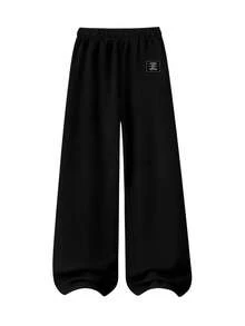 Tween Boys Casual Embroidered Pattern Wide Leg Long Pants 2pcs Set, Spring Autumn Winter Pants, Campus Style, Homecoming Outfit - Multicolor - View 4