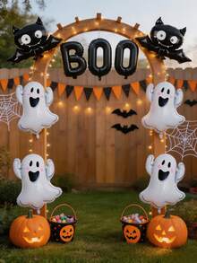 5pcs/Set Halloween Fun Decorative Balloon Set, Including "BOO" Letter, Ghost And Bat Patterns. These Halloween Decorative Balloons Are Perfect For Creating Holiday Atmosphere, Theme Party Decoration And Home Decor. - Multicolor - View 4