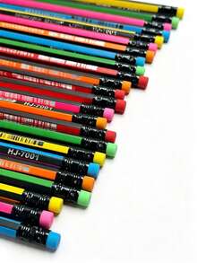 4/12pcs Multi-Color Striped HB Pencils With Eraser + 1 Random Color Pencil Sharpener, Hexagonal Pencils, Break-Resistant, Student Learning And Exam Pencils, Student Stationery Pencil Set, Back To School Supplies - Default - View 3