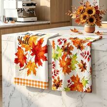 2/4/48pcs Kitchen Dish Towels, Thanksgiving Autumn Maple Syrup Plaid Dish Towels, Hand-Painted Maple Leaf Warm Kitchen Cleaning Cloths, Restaurant Cleaning Decor Home Decoration Multi-Purpose Towels, Multi-Use Kitchen Cleaning Towels - Multicolor - View 3