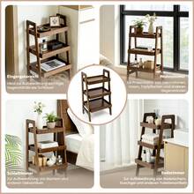 Solid Wood Ladder Shelf, Small 3-Tier Ladder Shelf, Freestanding Ladder Shelf With Open Storage, Side Table For Living Room, Bedroom, Study, Home Office, Walnut Color. - 1 - View 4