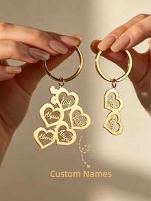 1pc Customized Multi-Heart Name Keychain, Stainless Steel Jewelry, Personalized Family Member Name Keychain, Family Gift, Father's Day Gift, Graduation Gift, Couple Gift, Friendship Gift - Multicolor - View 1