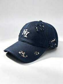 1pc NY Letter Embroidered Distressed Baseball Cap, Ripped Edge Vintage Washed Adjustable Casual Outdoor Hat, Unisex Daily Wear - Multi-color - View 6