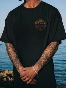 Tiger Surf Club Graphic T-Shirt – 100% Cotton 180 G/M² Crew Neck Breathable Regular Fit Summer Beach Activities - 黑色 - 查看 3