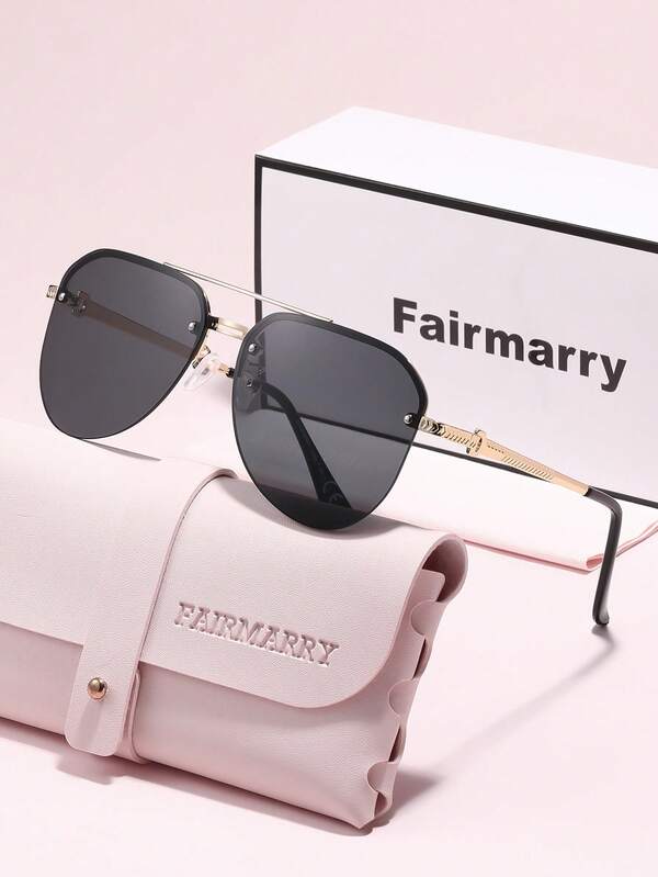 Fairmarry 1 par de gafas de sol aviador de diseño clásico de marca para mujer, incluye estuche de almacenamiento y paño de limpieza, adecuadas para vacaciones en la playa, conducir, ir de compras, fotografía de moda callejera