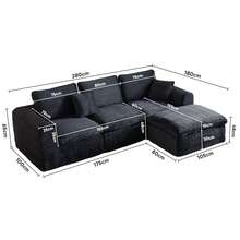 3-IN-1 CUSTOMIZABLE CONFIGURATION: Unleash Your Creativity! 3 Independent Modules Easily Combine Into An L-Shape, A Straight Sofa, Or A Daybed. - 黑色 - 查看 8