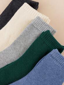 5 Pairs Women's Light Color Thickened Thermal Lined Terry Mid-Calf Socks, Cold-Resistant Warm Solid Color Socks For Winter, Suitable For Home And Postpartum - Multicolor - View 5