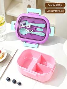 1000ml Leak-Proof Divided Lunch Box With Handle, Reusable, Airtight Fresh-Keeping, Includes Utensil Set, Suitable For Office Workers, Camping, Hiking And Back To School Season, Microwave And Dishwasher - Multicolor - View 12