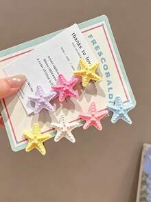 10pcs Macaron Color 3D Starfish Hair Clips, Summer Beach Vacation Side Hair Clips, Sweet Dopamine Bangs Clips For Girls, Versatile Hair Accessories - Multicolor - View 10